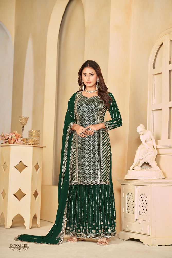 Anjubaa Vol 28 Faux Georgette Wedding Wear Sharara Suit Wholesale Price In Surat
